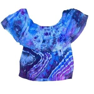 Hand tie dyed cropped boho festival shirt